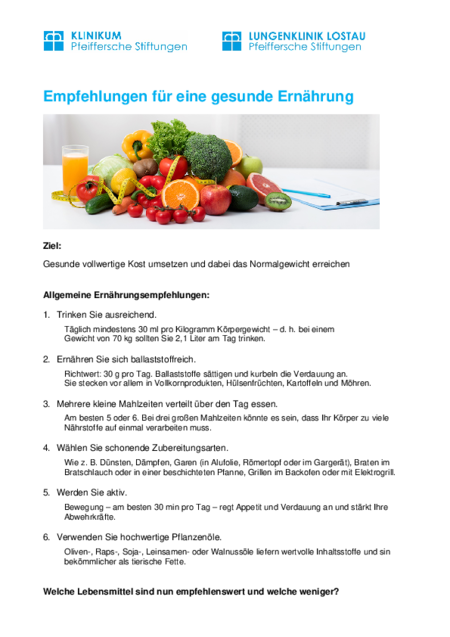 Empfehlungen zur gesunden Ernährung